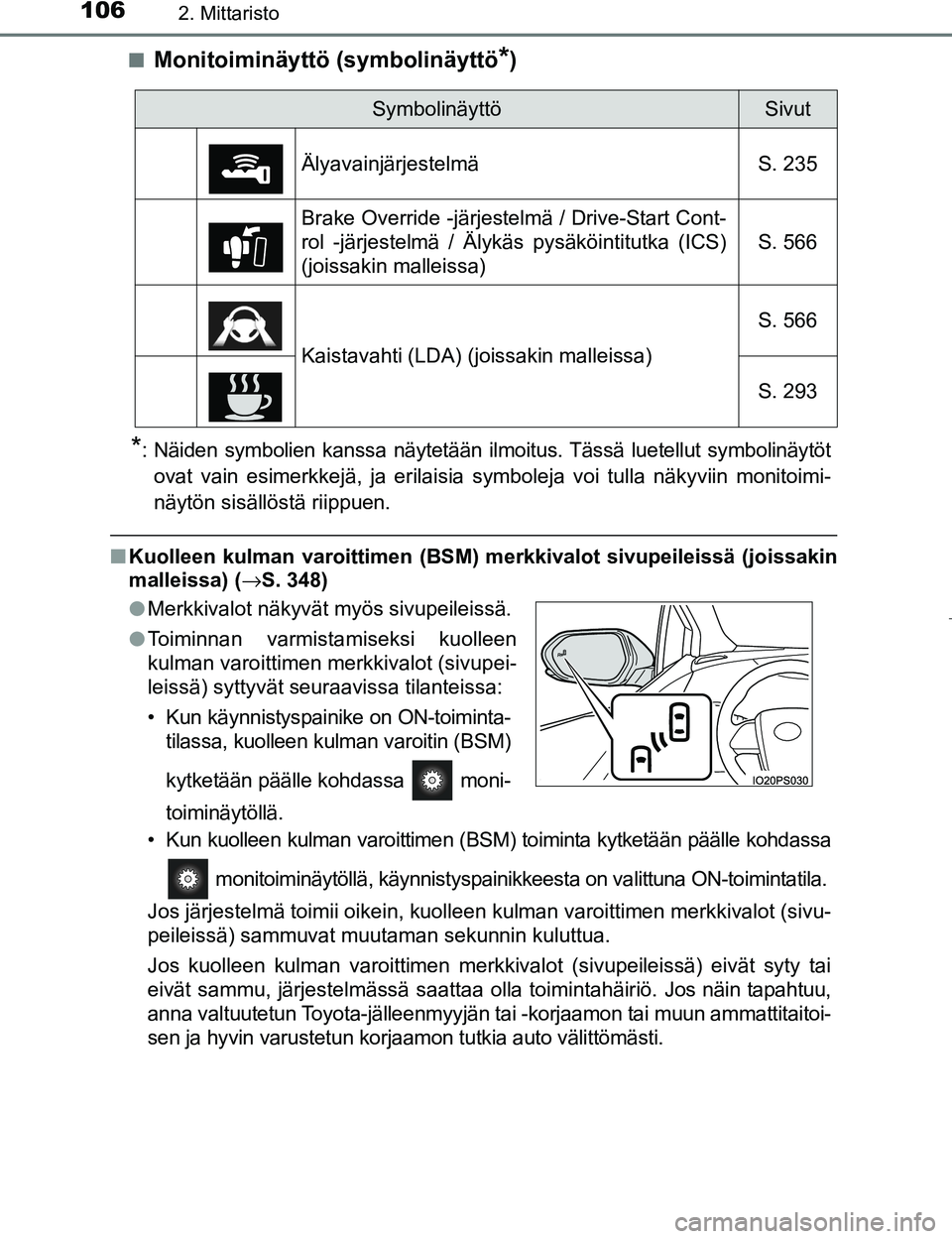 TOYOTA PRIUS 2017 Omistajan Käsikirja (in Finnish) 1062. Mittaristo
OM47B56FIn
Monitoiminäyttö (symbolinäyttö*)
*: Näiden symbolien kanssa näytetään ilmoitus. Tässä luetellut symbolinäytöt
ovat vain esimerkkejä, ja erilaisia symboleja voi TOYOTA PRIUS 2017 Omistajan Käsikirja (in Finnish) 1062. Mittaristo
OM47B56FIn
Monitoiminäyttö (symbolinäyttö*)
*: Näiden symbolien kanssa näytetään ilmoitus. Tässä luetellut symbolinäytöt
ovat vain esimerkkejä, ja erilaisia symboleja voi