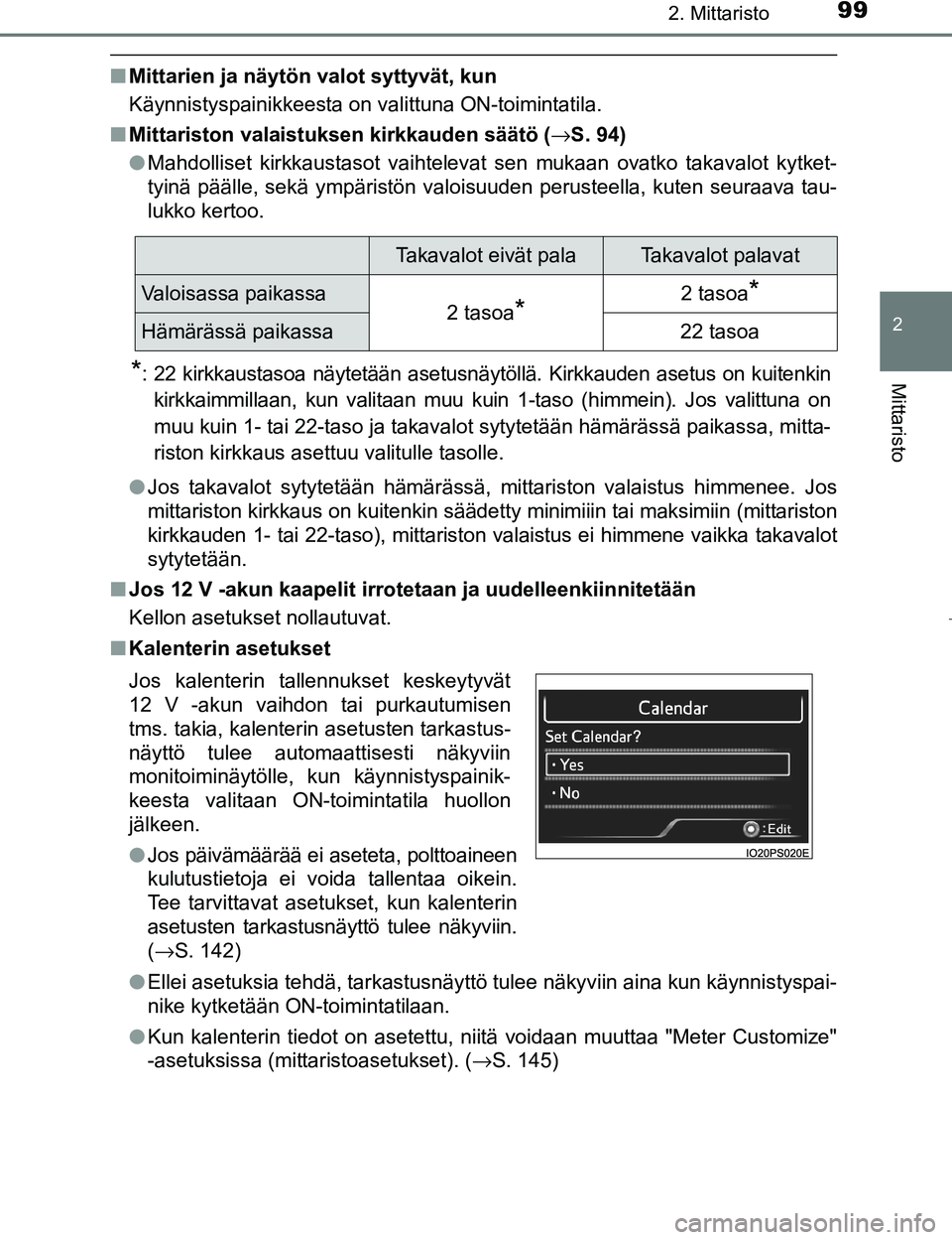 TOYOTA PRIUS 2017 Omistajan Käsikirja (in Finnish) 992. Mittaristo
2
Mittaristo
OM47B56FI
nMittarien ja näytön valot syttyvät, kun
Käynnistyspainikkeesta on valittuna ON-toimintatila.
n Mittariston valaistuksen kirkkauden säätö ( →S. 94)
l Ma TOYOTA PRIUS 2017 Omistajan Käsikirja (in Finnish) 992. Mittaristo
2
Mittaristo
OM47B56FI
nMittarien ja näytön valot syttyvät, kun
Käynnistyspainikkeesta on valittuna ON-toimintatila.
n Mittariston valaistuksen kirkkauden säätö ( →S. 94)
l Ma