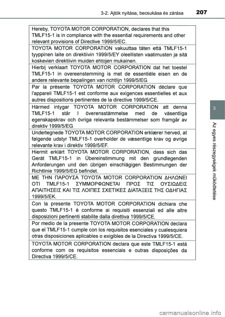TOYOTA PRIUS 2016  Kezelési útmutató (in Hungarian) 2073-2. Ajtók nyitása, becsukása és zárása
3
Az egyes részegységek működtetése 