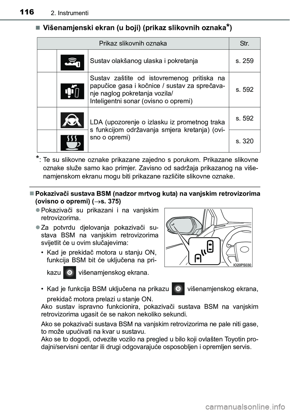 TOYOTA PRIUS 2015  Upute Za Rukovanje (in Croatian) 1162. Instrumenti
Višenamjenski ekran (u boji) (prikaz slikovnih oznaka*)
*: Te su slikovne oznake prikazane zajedno s porukom. Prikazane slikovne
oznake služe samo kao primjer. Zavisno od sadrž