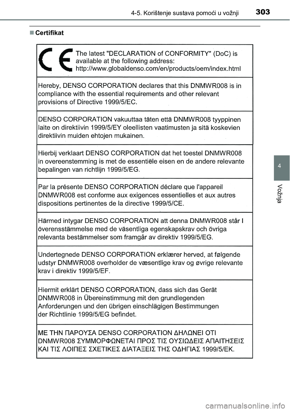 TOYOTA PRIUS 2015  Upute Za Rukovanje (in Croatian) 3034-5. Korištenje sustava pomoći u vožnji
4
Vožnja
Certifikat 