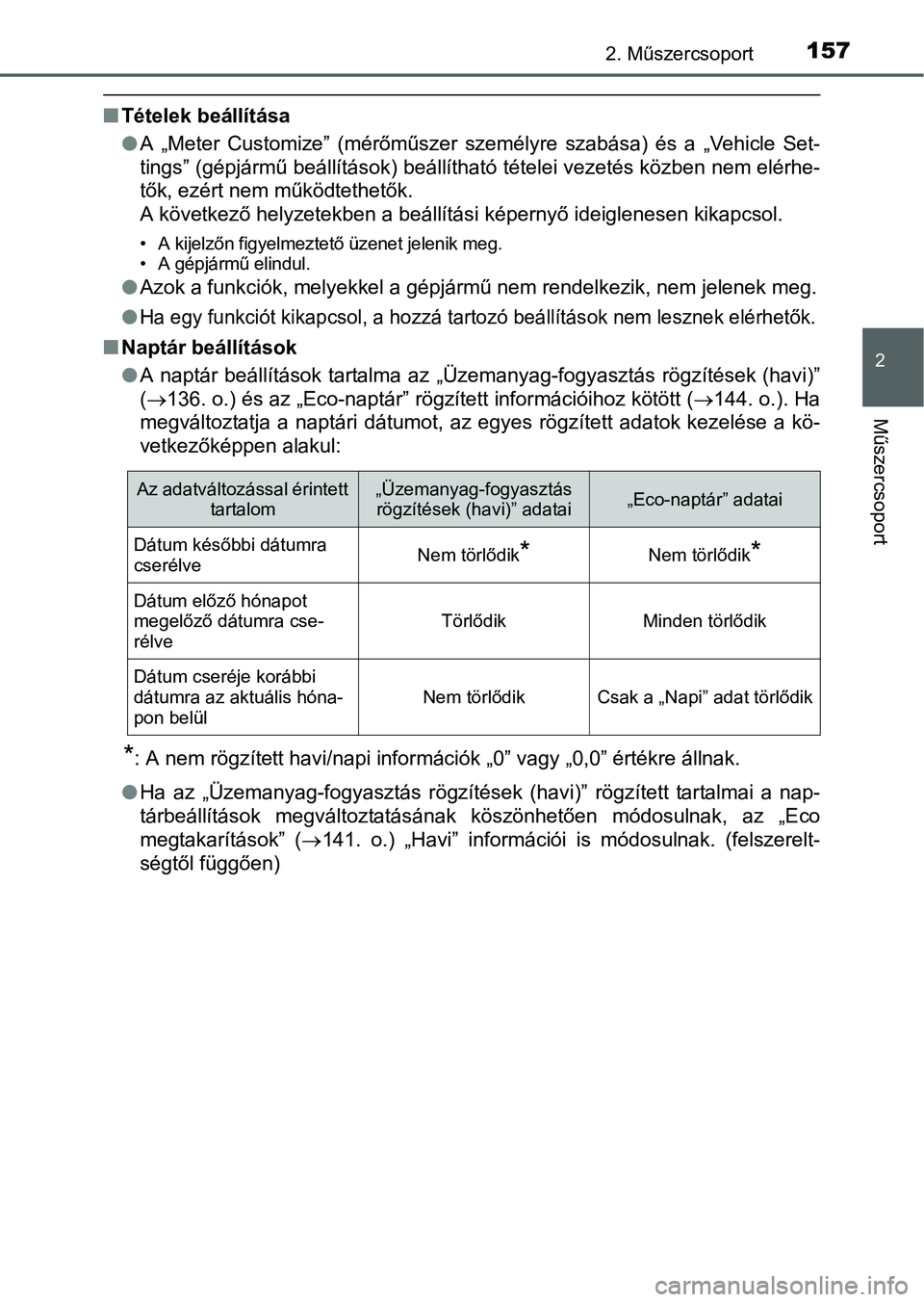 TOYOTA PRIUS 2015  Kezelési útmutató (in Hungarian) 1572. Műszercsoport
2
Műszercsoport
Tételek beállítása
A „Meter Customize” (mérőműszer személyre szabása) és a „Vehicle Set-
tings” (gépjármű beállítások) beállíthat