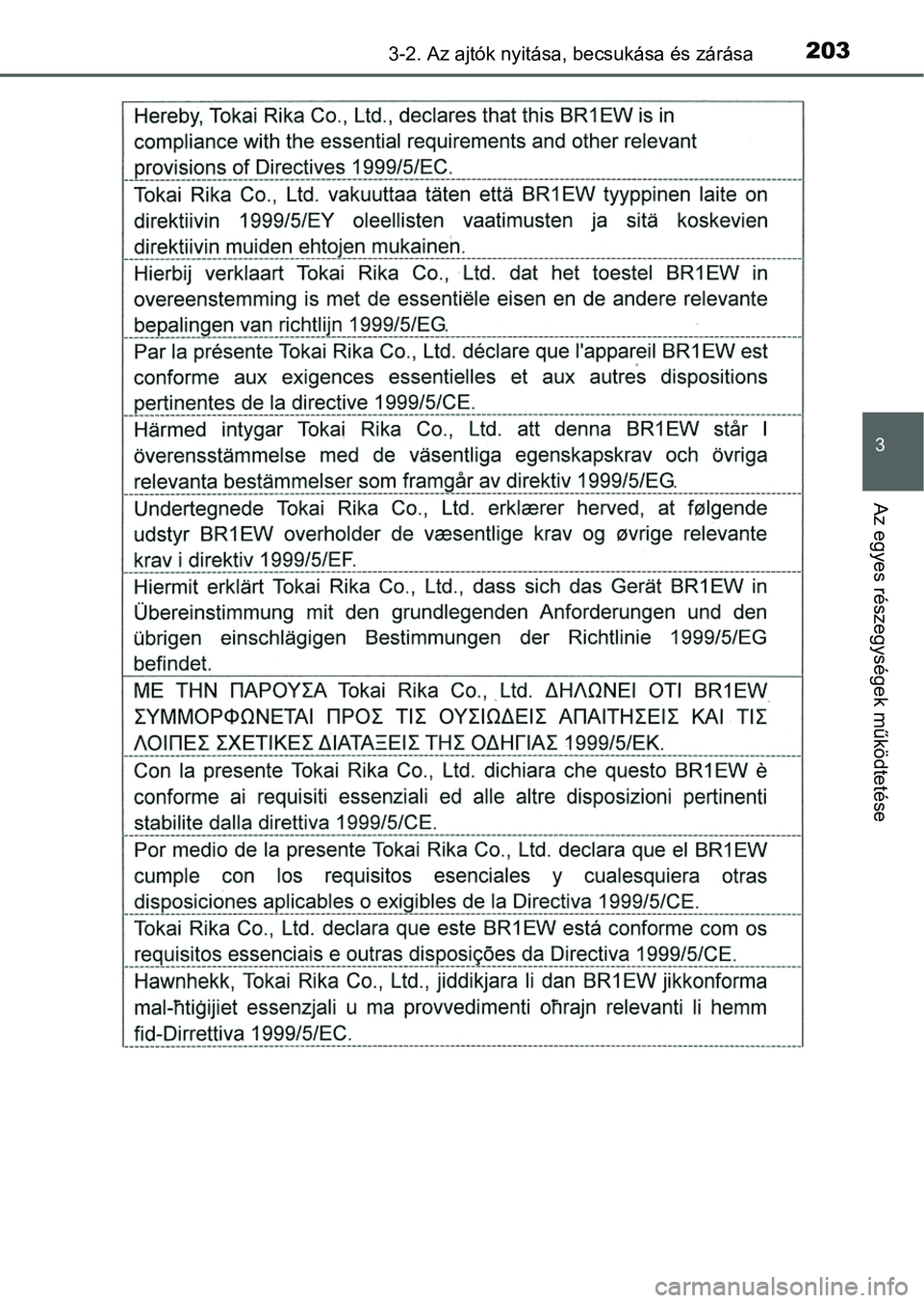 TOYOTA PRIUS 2015  Kezelési útmutató (in Hungarian) 2033-2. Az ajtók nyitása, becsukása és zárása
3
Az egyes részegységek működtetése 