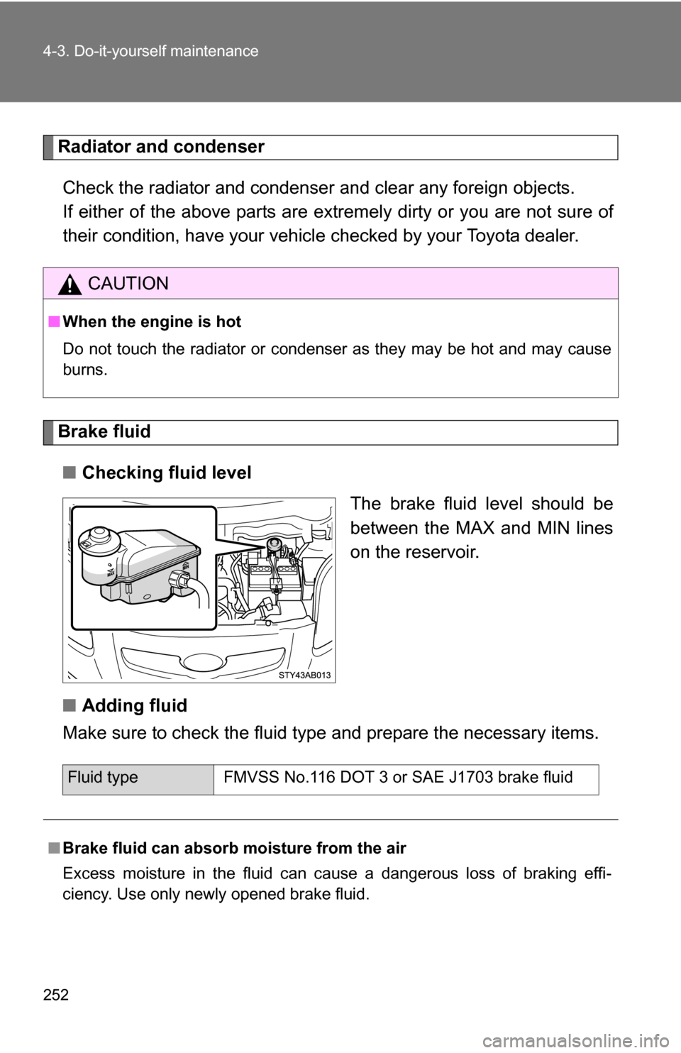 TOYOTA YARIS 2009 2.G Owners Manual 252 4-3. Do-it-yourself maintenance
Radiator and condenserCheck the radiator and condenser and clear any foreign objects.
If either of the above parts are ex tremely dirty or you are not sure of
thei TOYOTA YARIS 2009 2.G Owners Manual 252 4-3. Do-it-yourself maintenance
Radiator and condenserCheck the radiator and condenser and clear any foreign objects.
If either of the above parts are ex tremely dirty or you are not sure of
thei