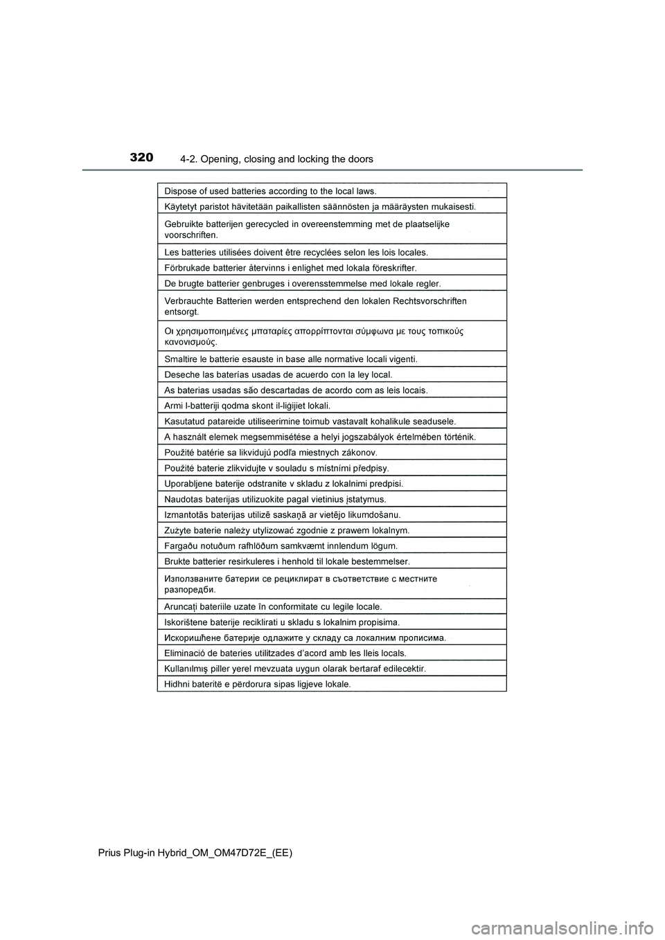 TOYOTA PRIUS PLUG-IN HYBRID 2021 Owners Manual 3204-2. Opening, closing and locking the doors
Prius Plug-in Hybrid_OM_OM47D72E_(EE) TOYOTA PRIUS PLUG-IN HYBRID 2021 Owners Manual 3204-2. Opening, closing and locking the doors
Prius Plug-in Hybrid_OM_OM47D72E_(EE)