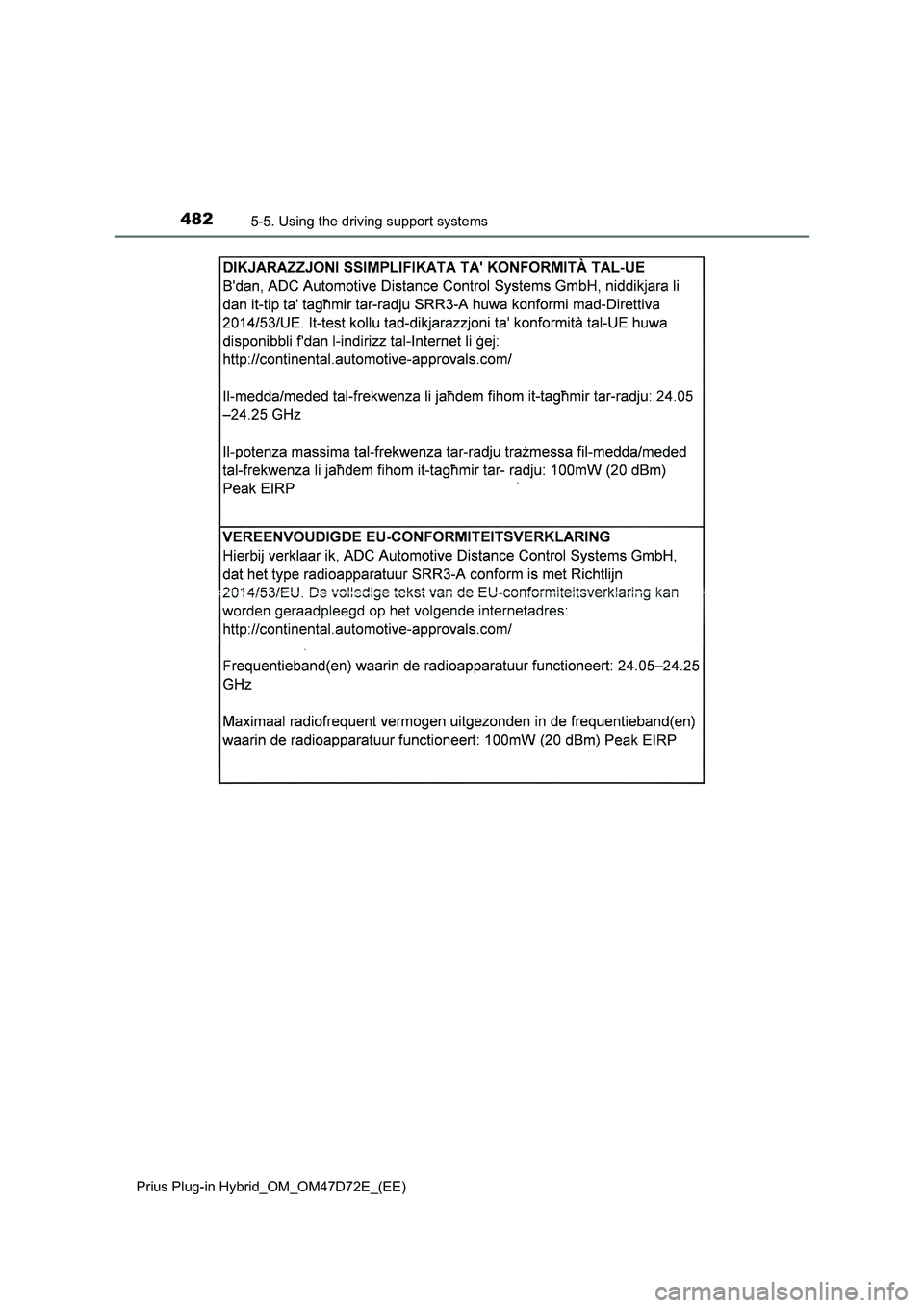 TOYOTA PRIUS PLUG-IN HYBRID 2021  Owners Manual 4825-5. Using the driving support systems
Prius Plug-in Hybrid_OM_OM47D72E_(EE) 