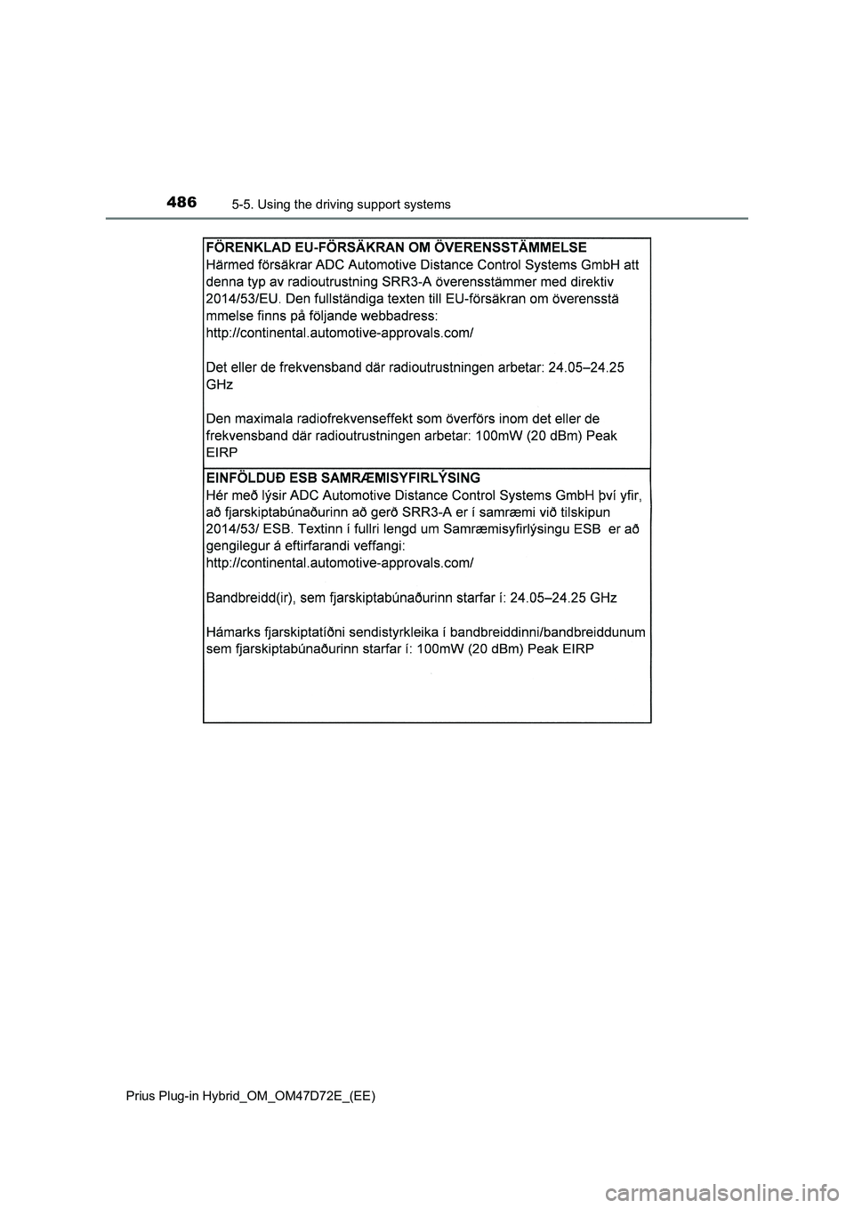 TOYOTA PRIUS PLUG-IN HYBRID 2021  Owners Manual 4865-5. Using the driving support systems
Prius Plug-in Hybrid_OM_OM47D72E_(EE) 