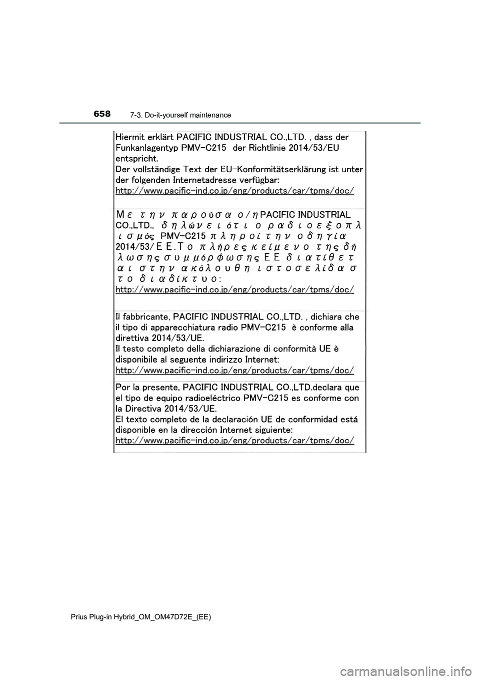 TOYOTA PRIUS PLUG-IN HYBRID 2021 Owners Manual 6587-3. Do-it-yourself maintenance
Prius Plug-in Hybrid_OM_OM47D72E_(EE) TOYOTA PRIUS PLUG-IN HYBRID 2021 Owners Manual 6587-3. Do-it-yourself maintenance
Prius Plug-in Hybrid_OM_OM47D72E_(EE)