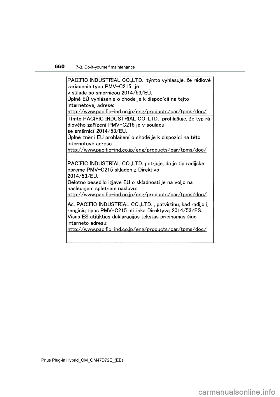 TOYOTA PRIUS PLUG-IN HYBRID 2021 Owners Manual 6607-3. Do-it-yourself maintenance
Prius Plug-in Hybrid_OM_OM47D72E_(EE) TOYOTA PRIUS PLUG-IN HYBRID 2021 Owners Manual 6607-3. Do-it-yourself maintenance
Prius Plug-in Hybrid_OM_OM47D72E_(EE)