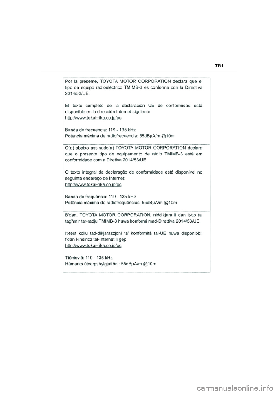 TOYOTA PRIUS PLUG-IN HYBRID 2021  Instructieboekje (in Dutch) 761
Prius Plug-in Hybrid_OM_OM47E75E_(EE)
Prius Plug-in Hybrid_OM_OM47E75E_(EE).book  Page 761  Tuesday, May 11, 2021  9:32 AM 