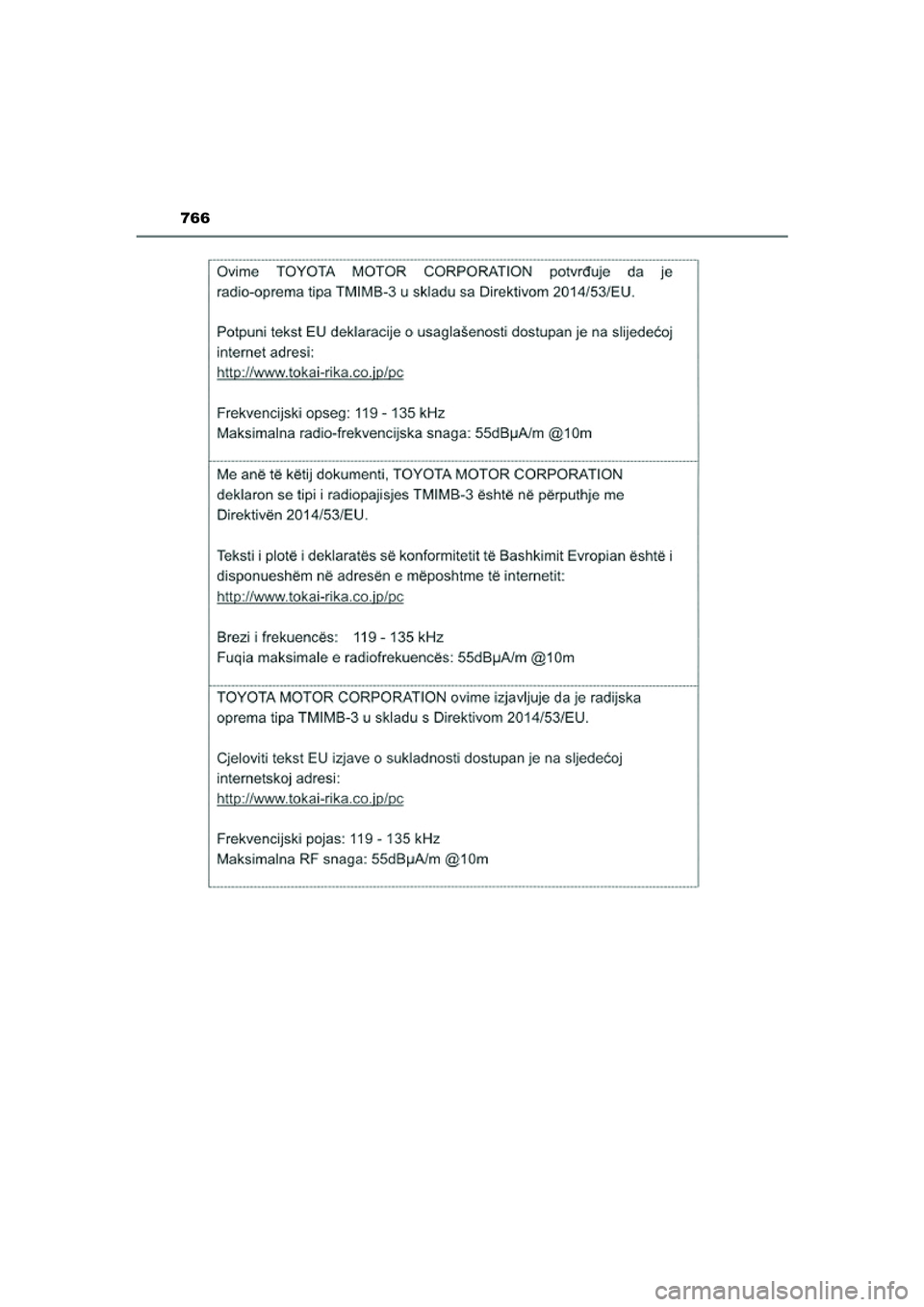 TOYOTA PRIUS PLUG-IN HYBRID 2021  Instructieboekje (in Dutch) 766
Prius Plug-in Hybrid_OM_OM47E75E_(EE)
Prius Plug-in Hybrid_OM_OM47E75E_(EE).book  Page 766  Tuesday, May 11, 2021  9:32 AM 