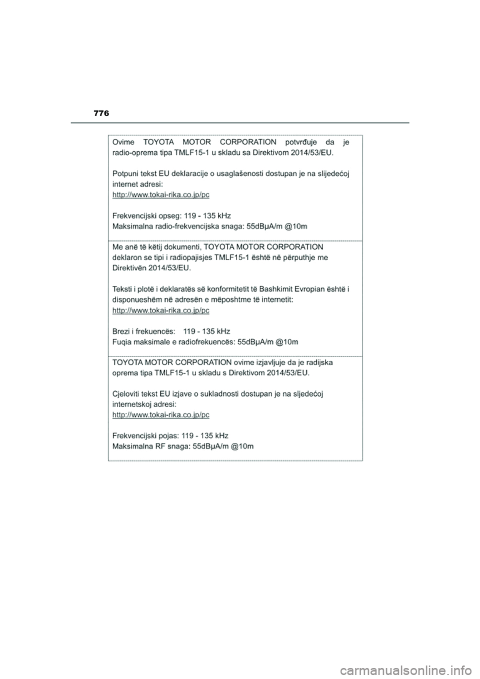 TOYOTA PRIUS PLUG-IN HYBRID 2021  Instructieboekje (in Dutch) 776
Prius Plug-in Hybrid_OM_OM47E75E_(EE)
Prius Plug-in Hybrid_OM_OM47E75E_(EE).book  Page 776  Tuesday, May 11, 2021  9:32 AM 
