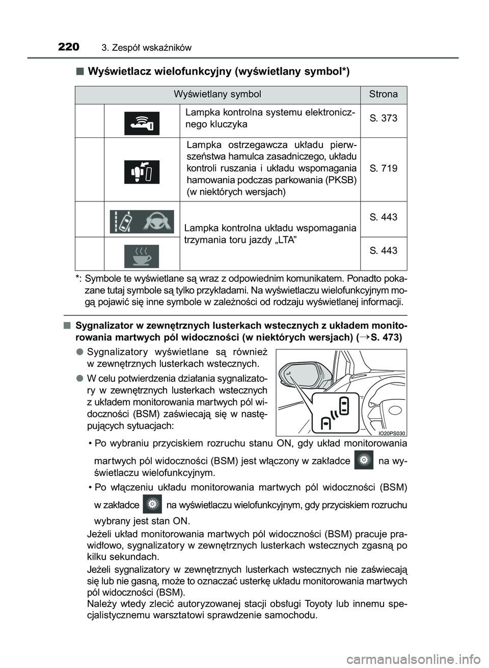 TOYOTA PRIUS PLUG-IN HYBRID 2021  Instrukcja obsługi (in Polish) WyÊwietlacz wielofunkcyjny (wyÊwietlany symbol*)
*: Symbole te wyÊwietlane sà wraz z odpowiednim komunikatem. Ponadto poka-
zane tutaj symbole sà tylko przyk∏adami. Na wyÊwietlaczu wielofunkcy