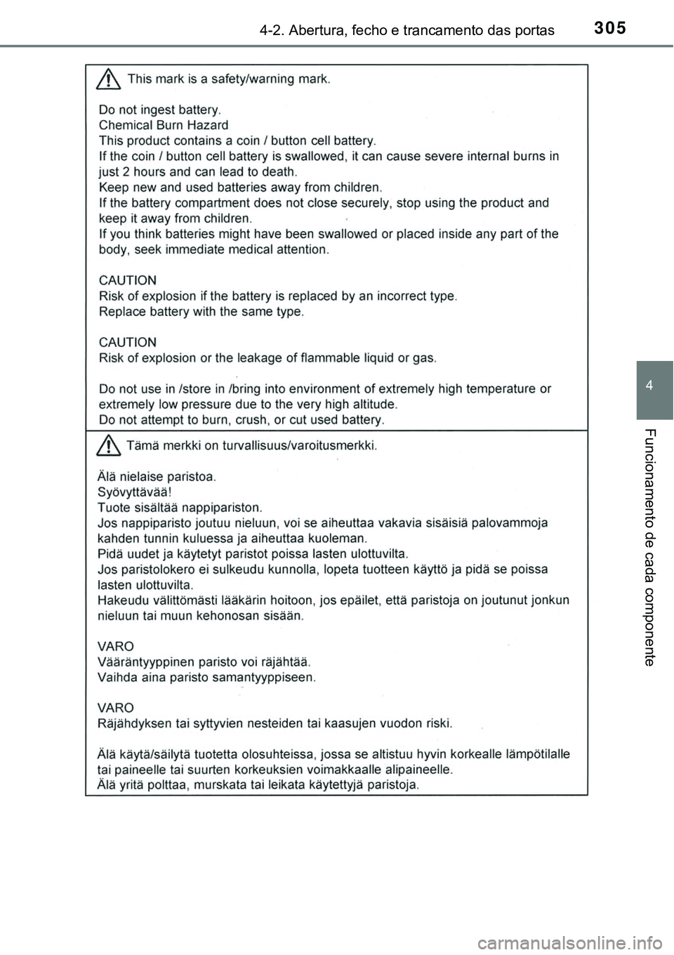 TOYOTA PRIUS PLUG-IN HYBRID 2021  Manual de utilização (in Portuguese) 3054-2. Abertura, fecho e trancamento das portas
4
Funcionamento de cada componente 
