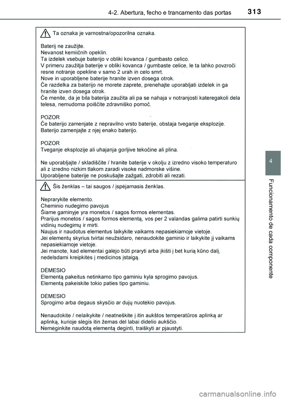 TOYOTA PRIUS PLUG-IN HYBRID 2021 Manual de utilização (in Portuguese) 3134-2. Abertura, fecho e trancamento das portas
4
Funcionamento de cada componente TOYOTA PRIUS PLUG-IN HYBRID 2021 Manual de utilização (in Portuguese) 3134-2. Abertura, fecho e trancamento das portas
4
Funcionamento de cada componente