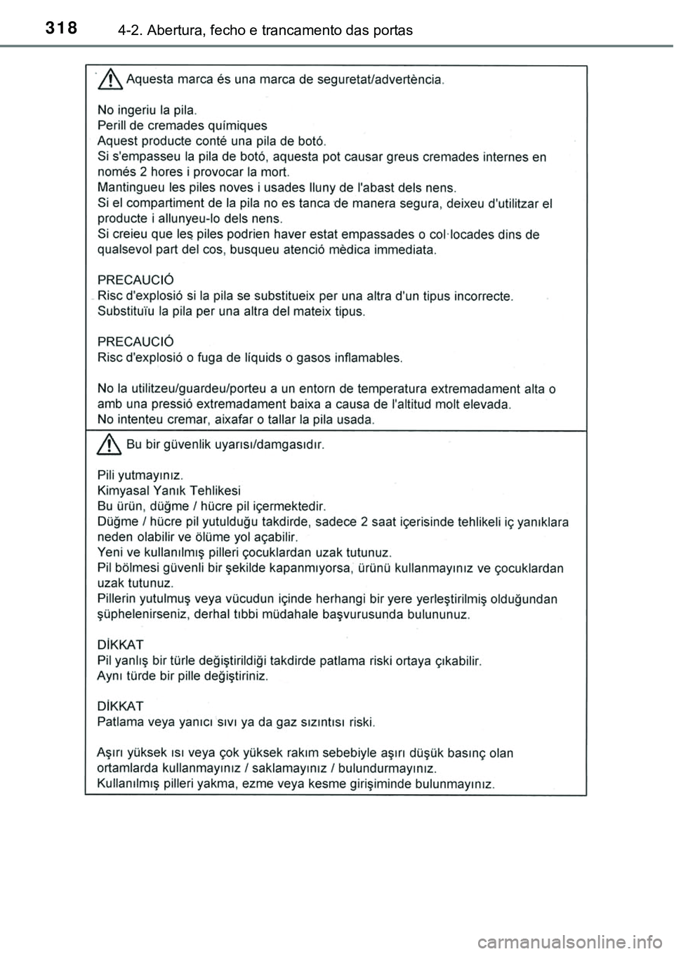 TOYOTA PRIUS PLUG-IN HYBRID 2021 Manual de utilização (in Portuguese) 3184-2. Abertura, fecho e trancamento das portas TOYOTA PRIUS PLUG-IN HYBRID 2021 Manual de utilização (in Portuguese) 3184-2. Abertura, fecho e trancamento das portas