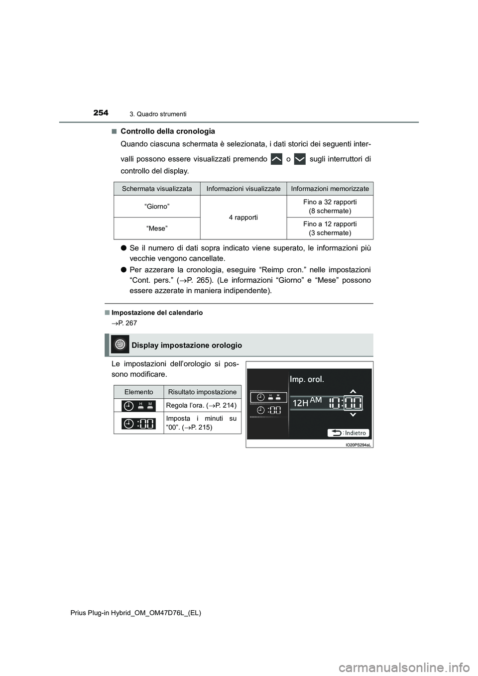 TOYOTA PRIUS PLUG-IN HYBRID 2020 Manuale duso (in Italian) 2543. Quadro strumenti
Prius Plug-in Hybrid_OM_OM47D76L_(EL)■
Controllo della cronologia
Quando ciascuna schermata è selezionata, i dati storici dei seguenti inter-
valli possono essere visualizzat TOYOTA PRIUS PLUG-IN HYBRID 2020 Manuale duso (in Italian) 2543. Quadro strumenti
Prius Plug-in Hybrid_OM_OM47D76L_(EL)■
Controllo della cronologia
Quando ciascuna schermata è selezionata, i dati storici dei seguenti inter-
valli possono essere visualizzat