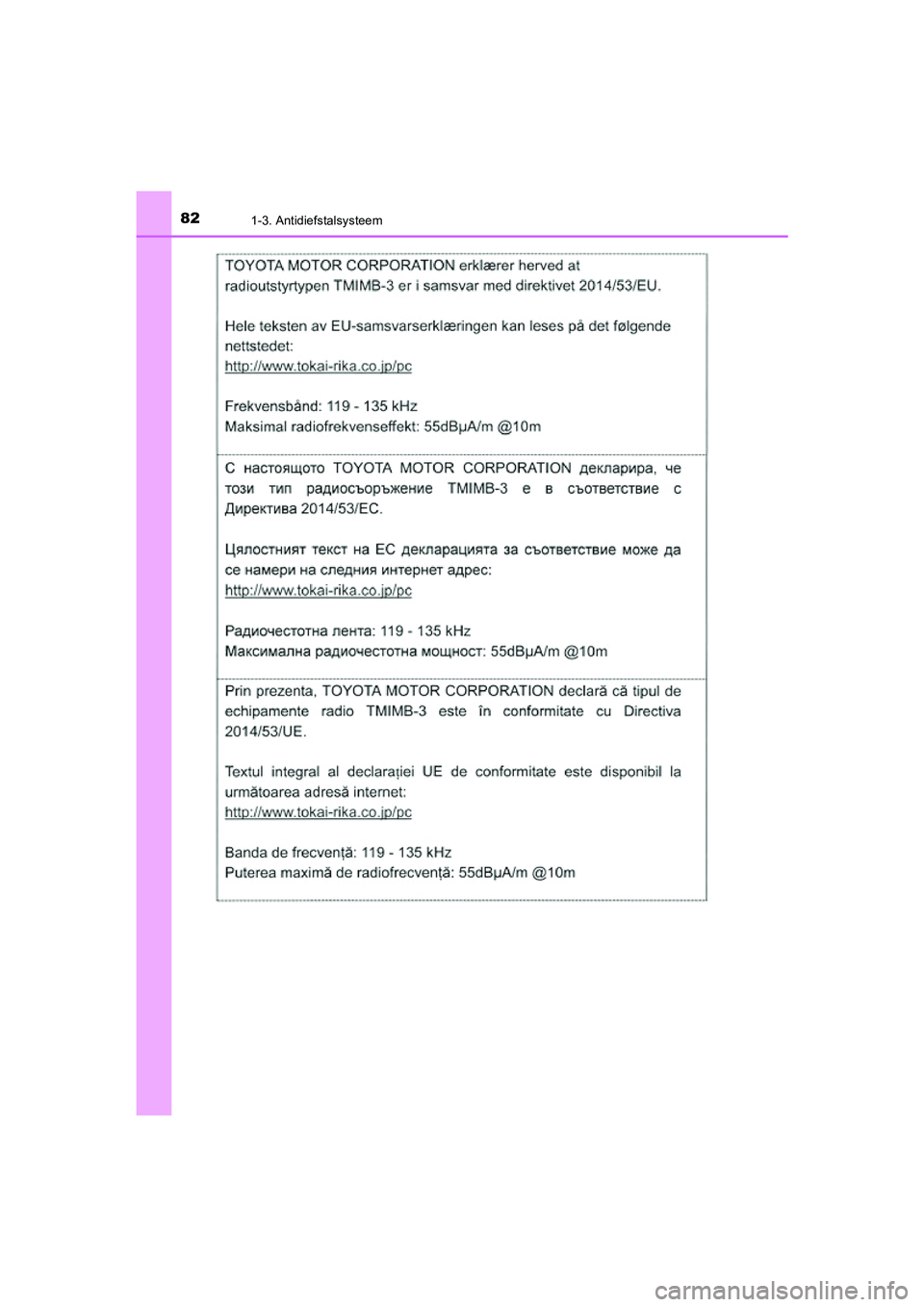 TOYOTA PRIUS PLUG-IN HYBRID 2020  Instructieboekje (in Dutch) 821-3. Antidiefstalsysteem
Prius Plug-in Hybrid_OM_OM47D72E_(EE)
Prius Plug-in Hybrid_OM_OM47D72E_(EE).book  Page 82  Monday, June 15, 2020  2:28 PM 