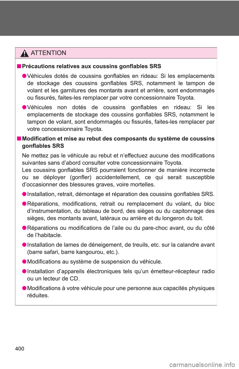 TOYOTA YARIS 2011 3.G Owners Manual 400 