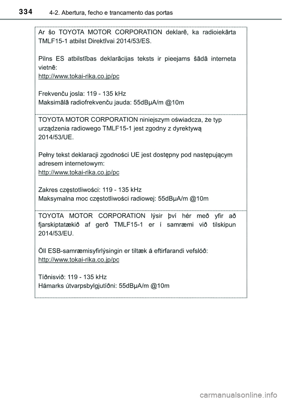 TOYOTA PRIUS PLUG-IN HYBRID 2020  Instrukcja obsługi (in Polish) 3344-2. Abertura, fecho e trancamento das portas 