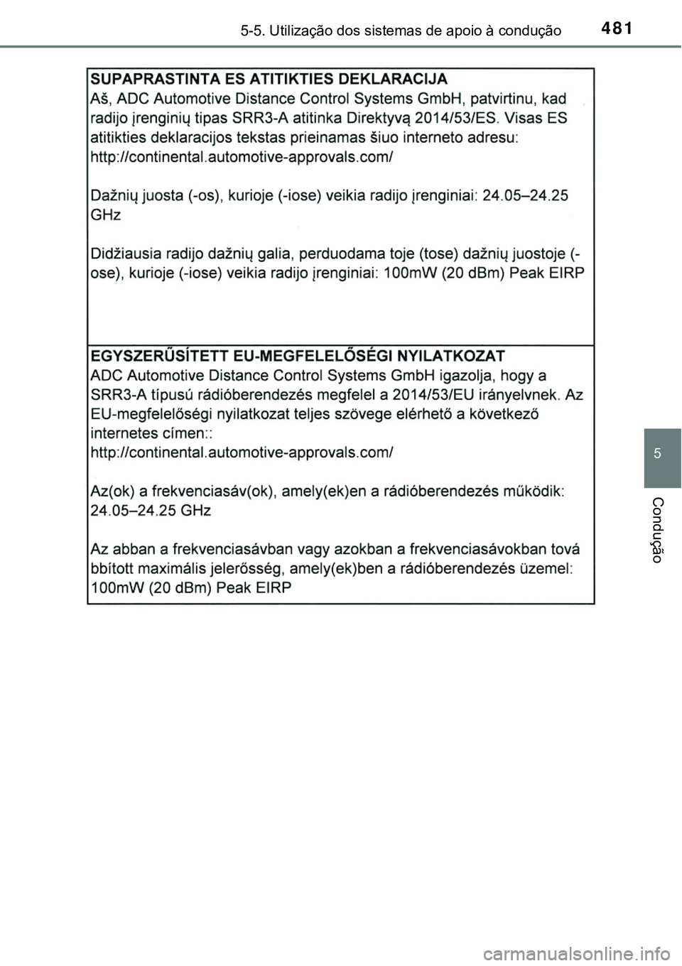 TOYOTA PRIUS PLUG-IN HYBRID 2020  Instrukcja obsługi (in Polish) 4815-5. Utilização dos sistemas de apoio à condução
5
Condução 