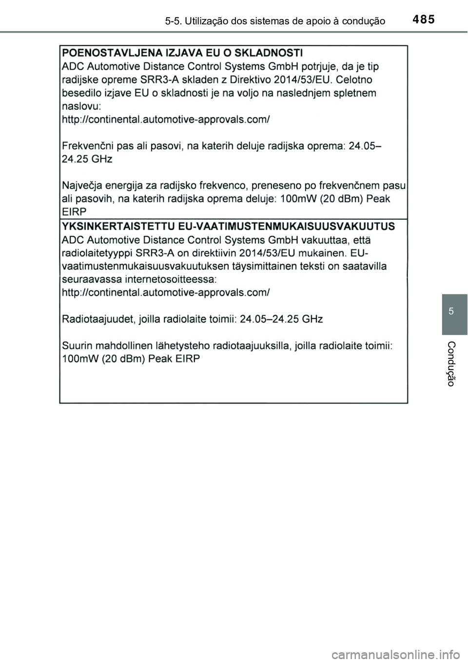 TOYOTA PRIUS PLUG-IN HYBRID 2020  Instrukcja obsługi (in Polish) 4855-5. Utilização dos sistemas de apoio à condução
5
Condução 