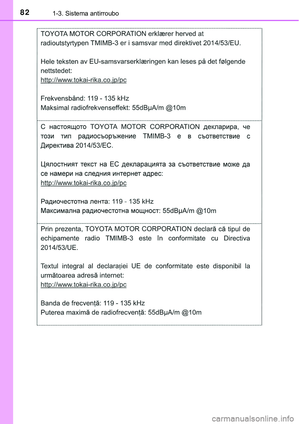 TOYOTA PRIUS PLUG-IN HYBRID 2020  Instrukcja obsługi (in Polish) 821-3. Sistema antirroubo 