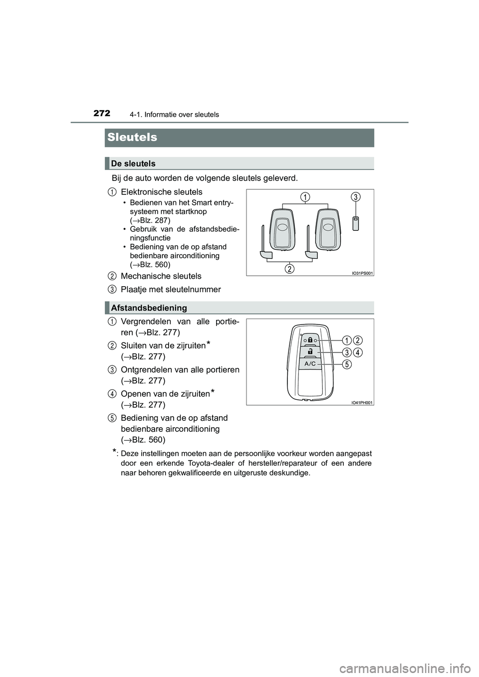 TOYOTA PRIUS PLUG-IN HYBRID 2019 Instructieboekje (in Dutch) 2724-1. Informatie over sleutels
PRIUS PHV_OM_OM47C78E_(EE)
Sleutels
Bij de auto worden de volgende sleutels geleverd.
Elektronische sleutels
• Bedienen van het Smart entry- systeem met startknop
( TOYOTA PRIUS PLUG-IN HYBRID 2019 Instructieboekje (in Dutch) 2724-1. Informatie over sleutels
PRIUS PHV_OM_OM47C78E_(EE)
Sleutels
Bij de auto worden de volgende sleutels geleverd.
Elektronische sleutels
• Bedienen van het Smart entry- systeem met startknop
(
