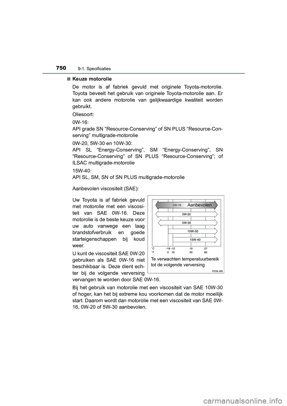 TOYOTA PRIUS PLUG-IN HYBRID 2019 Instructieboekje (in Dutch) 7509-1. Specificaties
PRIUS PHV_OM_OM47C78E_(EE)■
Keuze motorolie
De motor is af fabriek gevuld met originele Toyota-motorolie.
Toyota beveelt het gebruik van or
iginele Toyota-motorol TOYOTA PRIUS PLUG-IN HYBRID 2019 Instructieboekje (in Dutch) 7509-1. Specificaties
PRIUS PHV_OM_OM47C78E_(EE)■
Keuze motorolie
De motor is af fabriek gevuld met originele Toyota-motorolie.
Toyota beveelt het gebruik van or
iginele Toyota-motorol