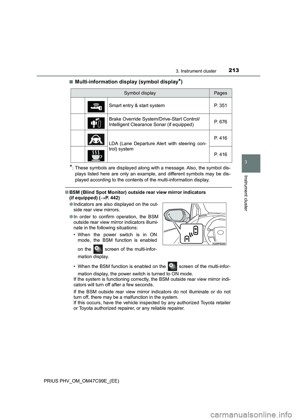 TOYOTA PRIUS PLUG-IN HYBRID 2018 Owners Manual 2133. Instrument cluster
3
Instrument cluster
PRIUS PHV_OM_OM47C99E_(EE)■
Multi-information display (symbol display*)
*: These symbols are displayed along with a message. Also, the symbol dis-
plays TOYOTA PRIUS PLUG-IN HYBRID 2018 Owners Manual 2133. Instrument cluster
3
Instrument cluster
PRIUS PHV_OM_OM47C99E_(EE)■
Multi-information display (symbol display*)
*: These symbols are displayed along with a message. Also, the symbol dis-
plays