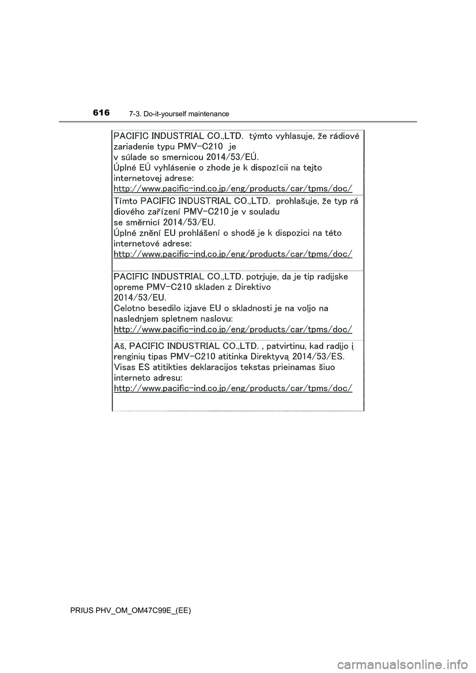 TOYOTA PRIUS PLUG-IN HYBRID 2018  Owners Manual 6167-3. Do-it-yourself maintenance
PRIUS PHV_OM_OM47C99E_(EE) 
