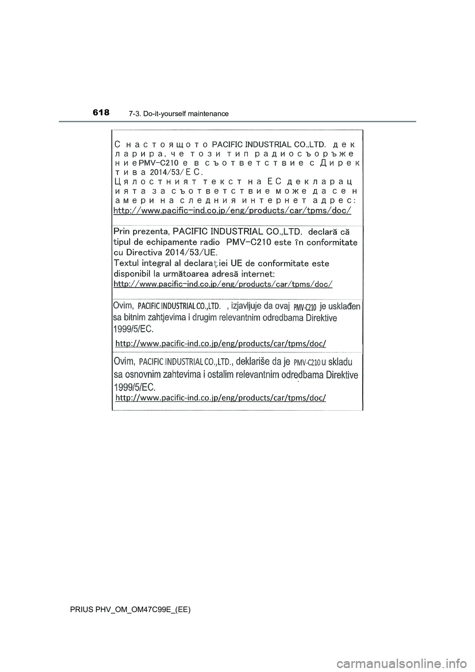 TOYOTA PRIUS PLUG-IN HYBRID 2018  Owners Manual 6187-3. Do-it-yourself maintenance
PRIUS PHV_OM_OM47C99E_(EE) 
