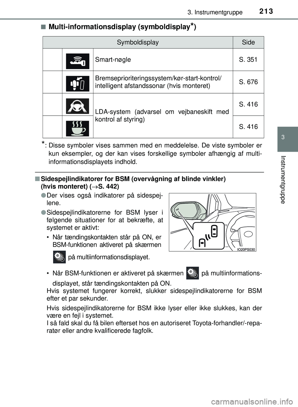 TOYOTA PRIUS PLUG-IN HYBRID 2018  Brugsanvisning (in Danish) 2133. Instrumentgruppe
3
Instrumentgruppe
OM47C99DKn
Multi-informationsdi
splay (symboldisplay*)
*: Disse symboler vises sammen med en meddelelse. De viste symboler er
kun eksempler, og der kan vises 