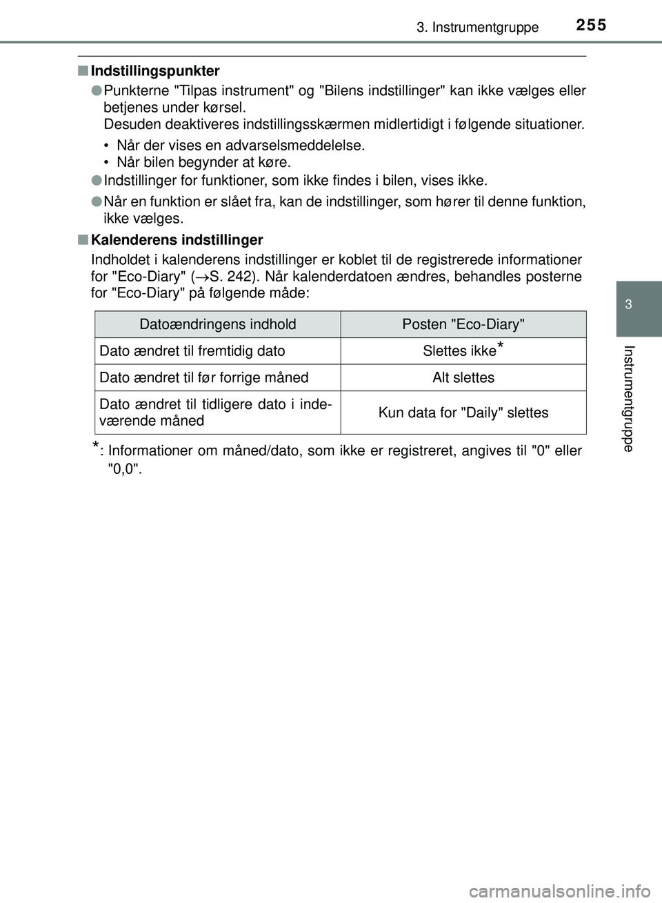 TOYOTA PRIUS PLUG-IN HYBRID 2018 Brugsanvisning (in Danish) 2553. Instrumentgruppe
3
Instrumentgruppe
OM47C99DK
nIndstillingspunkter
lPunkterne "Tilpas instrument" og "Bilens indstillinger" kan ikke vælges eller
betjenes under kørsel.
Desuden deaktiveres in TOYOTA PRIUS PLUG-IN HYBRID 2018 Brugsanvisning (in Danish) 2553. Instrumentgruppe
3
Instrumentgruppe
OM47C99DK
nIndstillingspunkter
lPunkterne "Tilpas instrument" og "Bilens indstillinger" kan ikke vælges eller
betjenes under kørsel.
Desuden deaktiveres in