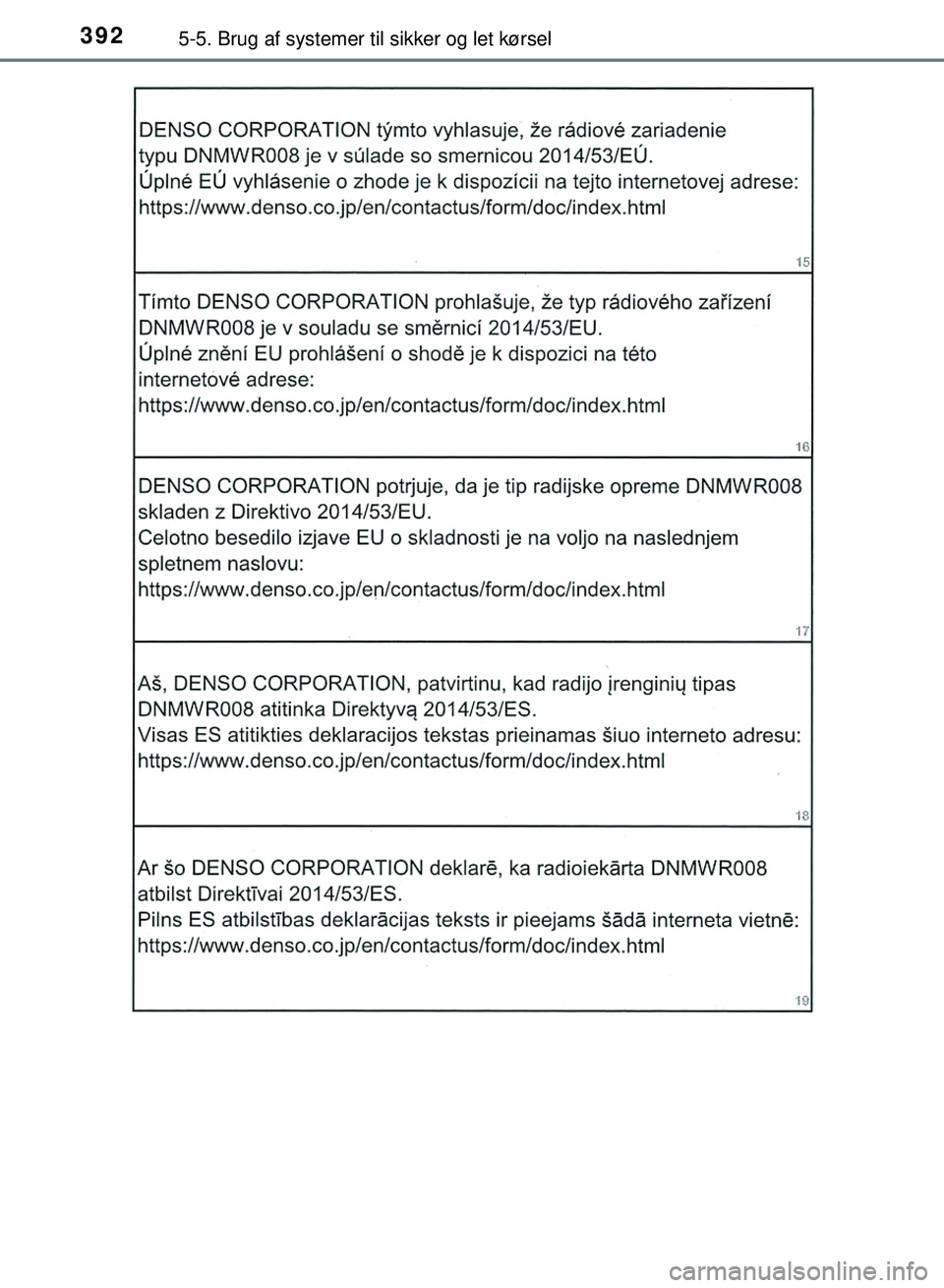TOYOTA PRIUS PLUG-IN HYBRID 2018  Brugsanvisning (in Danish) 3925-5. Brug af systemer til sikker og let kørsel
OM47C99DK
OM47C99DK.book  Page 392  Friday, August 10, 2018  11:20 AM 