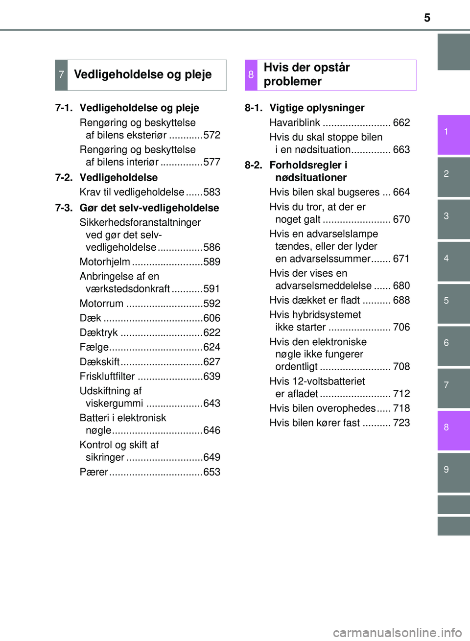 TOYOTA PRIUS PLUG-IN HYBRID 2018 Brugsanvisning (in Danish) 5
1
9 8
7
6
5
4 2
OM47C99DK
3
7-1. Vedligeholdelse og plejeRengøring og beskyttelse af bilens eksteriør ............572
Rengøring og beskyttelse af bilens interiør ...............577
7-2. Vedlige TOYOTA PRIUS PLUG-IN HYBRID 2018 Brugsanvisning (in Danish) 5
1
9 8
7
6
5
4 2
OM47C99DK
3
7-1. Vedligeholdelse og plejeRengøring og beskyttelse af bilens eksteriør ............572
Rengøring og beskyttelse af bilens interiør ...............577
7-2. Vedlige