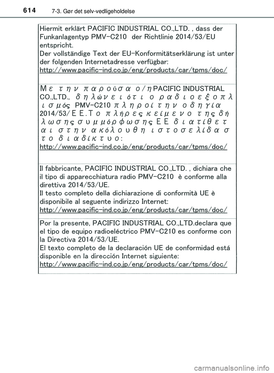 TOYOTA PRIUS PLUG-IN HYBRID 2018  Brugsanvisning (in Danish) 6147-3. Gør det selv-vedligeholdelse
OM47C99DK
OM47C99DK.book  Page 614  Friday, August 10, 2018  11:20 AM 