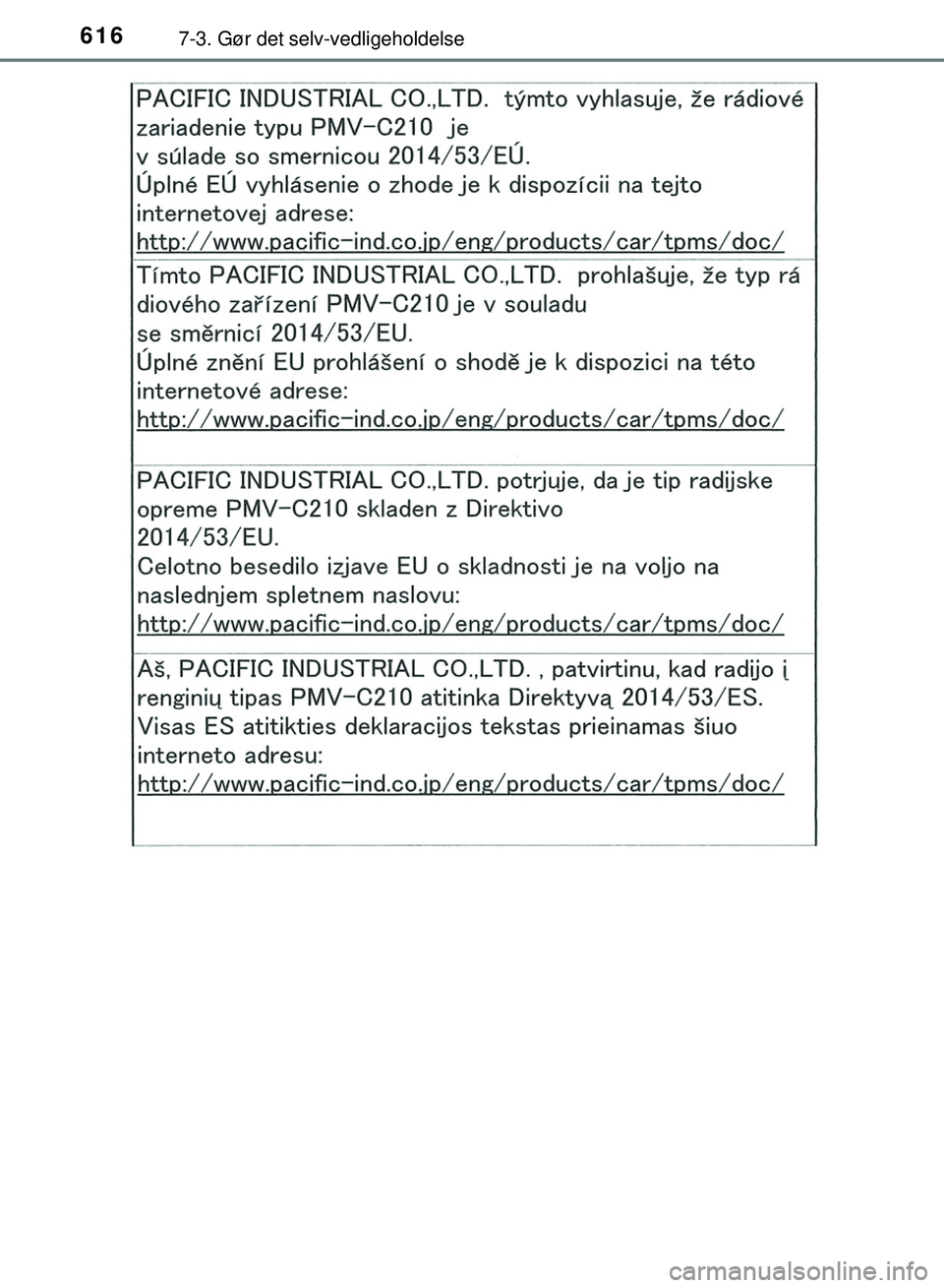 TOYOTA PRIUS PLUG-IN HYBRID 2018  Brugsanvisning (in Danish) 6167-3. Gør det selv-vedligeholdelse
OM47C99DK
OM47C99DK.book  Page 616  Friday, August 10, 2018  11:20 AM 