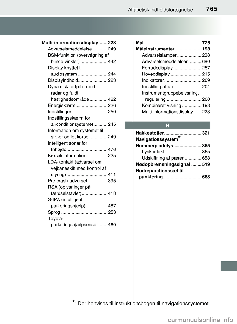 TOYOTA PRIUS PLUG-IN HYBRID 2018 Brugsanvisning (in Danish) 765Alfabetisk indholdsfortegnelse
OM47C99DK
Multi-informationsdisplay ...... 223Advarselsmeddelelse ............ 249
BSM-funktion (overvågning af
blinde vinkler) ..................... 442
Display kn TOYOTA PRIUS PLUG-IN HYBRID 2018 Brugsanvisning (in Danish) 765Alfabetisk indholdsfortegnelse
OM47C99DK
Multi-informationsdisplay ...... 223Advarselsmeddelelse ............ 249
BSM-funktion (overvågning af
blinde vinkler) ..................... 442
Display kn