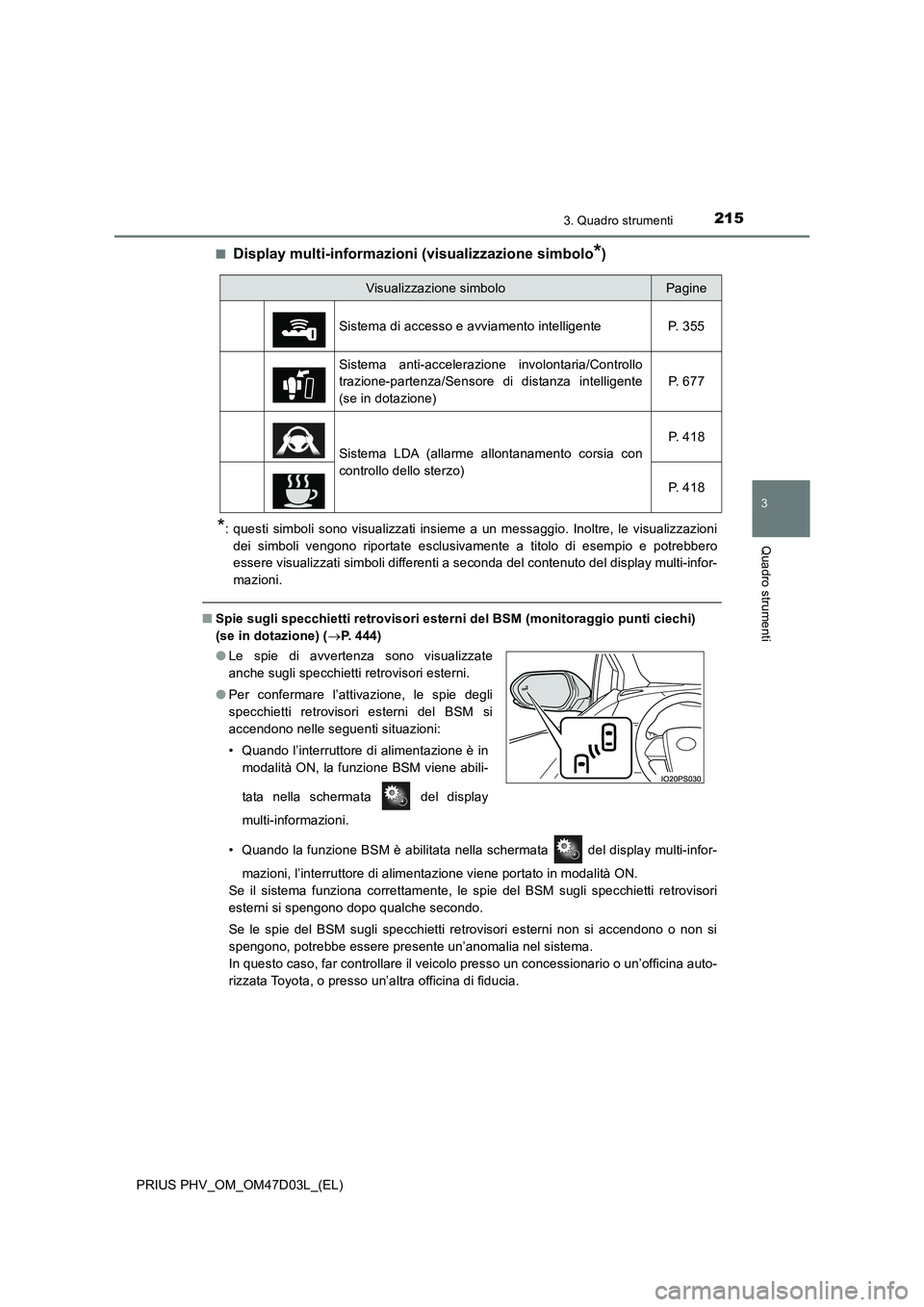 TOYOTA PRIUS PLUG-IN HYBRID 2018  Manuale duso (in Italian) 2153. Quadro strumenti
3
Quadro strumenti
PRIUS PHV_OM_OM47D03L_(EL)■
Display multi-informazioni (visualizzazione simbolo*)
*: questi simboli sono visualizzati insieme a un messaggio. Inoltre, le vi