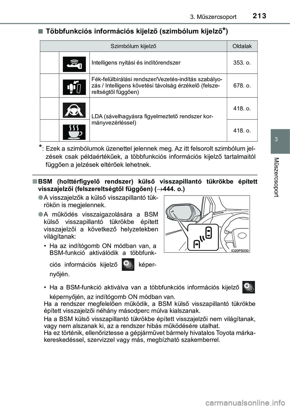 TOYOTA PRIUS PLUG-IN HYBRID 2018  Kezelési útmutató (in Hungarian) 2133. Műszercsoport
3
Műszercsoport
nTöbbfunkciós információs kijelző (szimbólum kijelző*)
*: Ezek a szimbólumok üzenettel jelennek meg. Az itt felsorolt szimbólum jel-zések  csak  példa