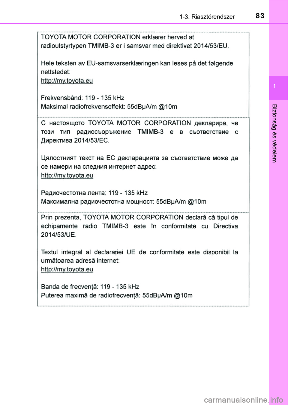 TOYOTA PRIUS PLUG-IN HYBRID 2018  Kezelési útmutató (in Hungarian) 831-3. Riasztórendszer
1
Biztonság és védelem 