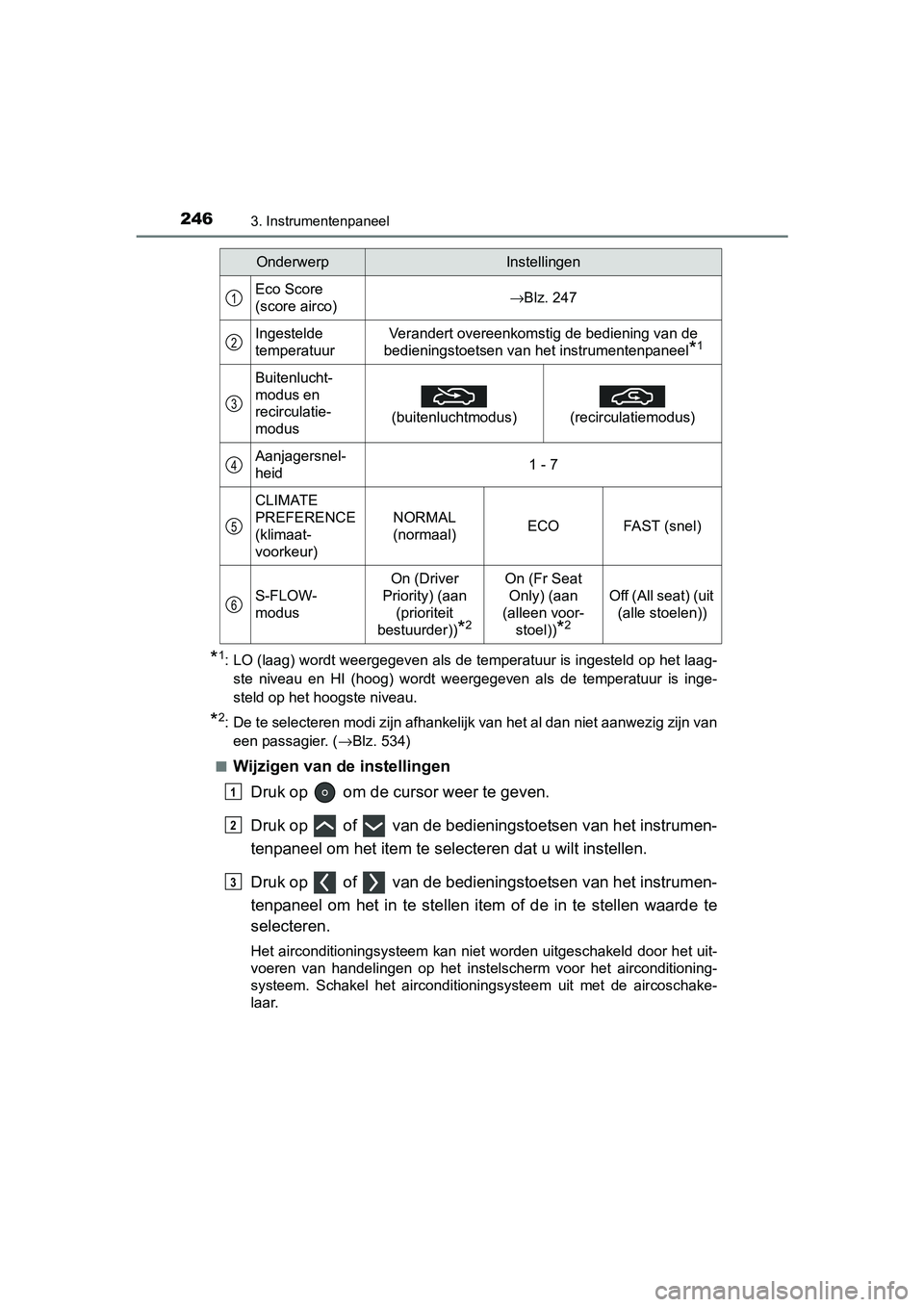 TOYOTA PRIUS PLUG-IN HYBRID 2018 Instructieboekje (in Dutch) 2463. Instrumentenpaneel
PRIUS PHV_OM_OM47C18E_(EE)
*1: LO (laag) wordt weergegeven als de temperatuur is ingesteld op het laag-
ste niveau en HI (hoog) wordt weergegeven als de temperatuur TOYOTA PRIUS PLUG-IN HYBRID 2018 Instructieboekje (in Dutch) 2463. Instrumentenpaneel
PRIUS PHV_OM_OM47C18E_(EE)
*1: LO (laag) wordt weergegeven als de temperatuur is ingesteld op het laag-
ste niveau en HI (hoog) wordt weergegeven als de temperatuur