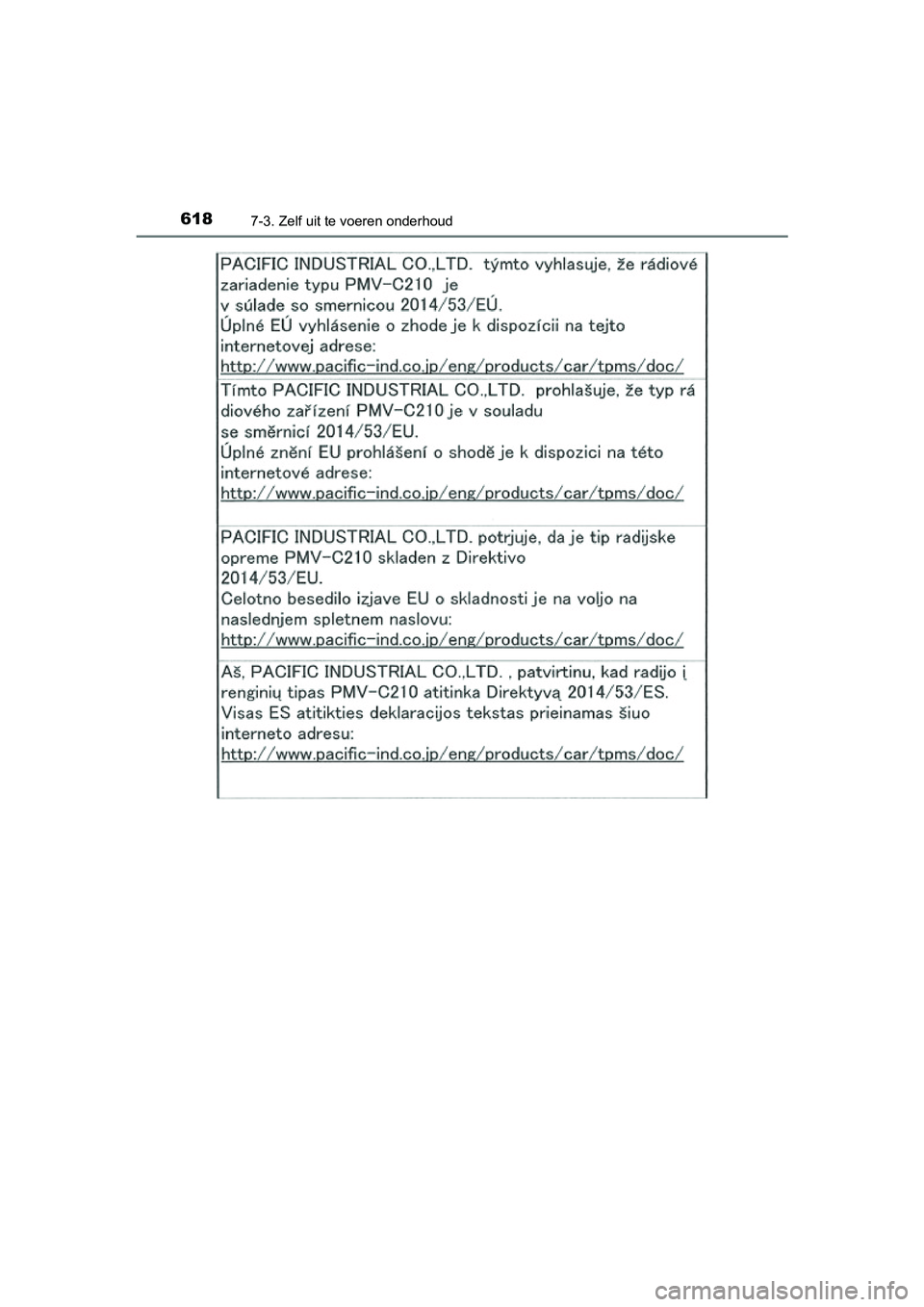 TOYOTA PRIUS PLUG-IN HYBRID 2018 Instructieboekje (in Dutch) 6187-3. Zelf uit te voeren onderhoud
PRIUS PHV_OM_OM47C18E_(EE)
PRIUS PHV_OM_OM47C18E_(EE).book Page 618 Tuesday, January 2, 2018 2:59 PM TOYOTA PRIUS PLUG-IN HYBRID 2018 Instructieboekje (in Dutch) 6187-3. Zelf uit te voeren onderhoud
PRIUS PHV_OM_OM47C18E_(EE)
PRIUS PHV_OM_OM47C18E_(EE).book Page 618 Tuesday, January 2, 2018 2:59 PM