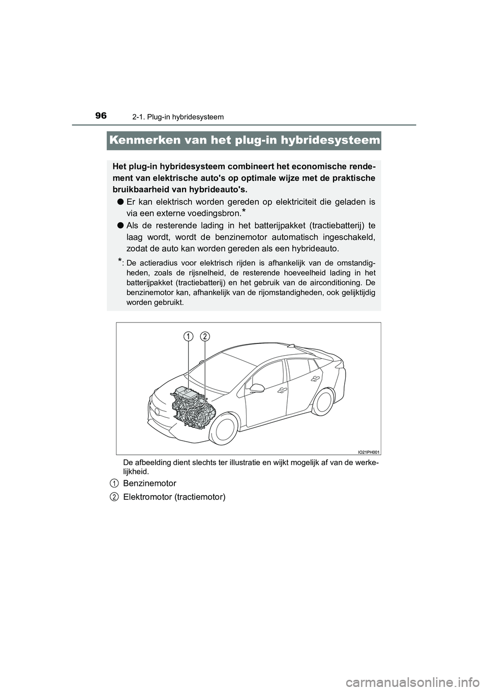 TOYOTA PRIUS PLUG-IN HYBRID 2018 Instructieboekje (in Dutch) 962-1. Plug-in hybridesysteem
PRIUS PHV_OM_OM47C18E_(EE)
Kenmerken van het pl ug-in hybridesysteem
De afbeelding dient slechts ter illustratie en wijkt mogelijk a f van de werke-
lijkheid.
Benzinemoto TOYOTA PRIUS PLUG-IN HYBRID 2018 Instructieboekje (in Dutch) 962-1. Plug-in hybridesysteem
PRIUS PHV_OM_OM47C18E_(EE)
Kenmerken van het pl ug-in hybridesysteem
De afbeelding dient slechts ter illustratie en wijkt mogelijk a f van de werke-
lijkheid.
Benzinemoto