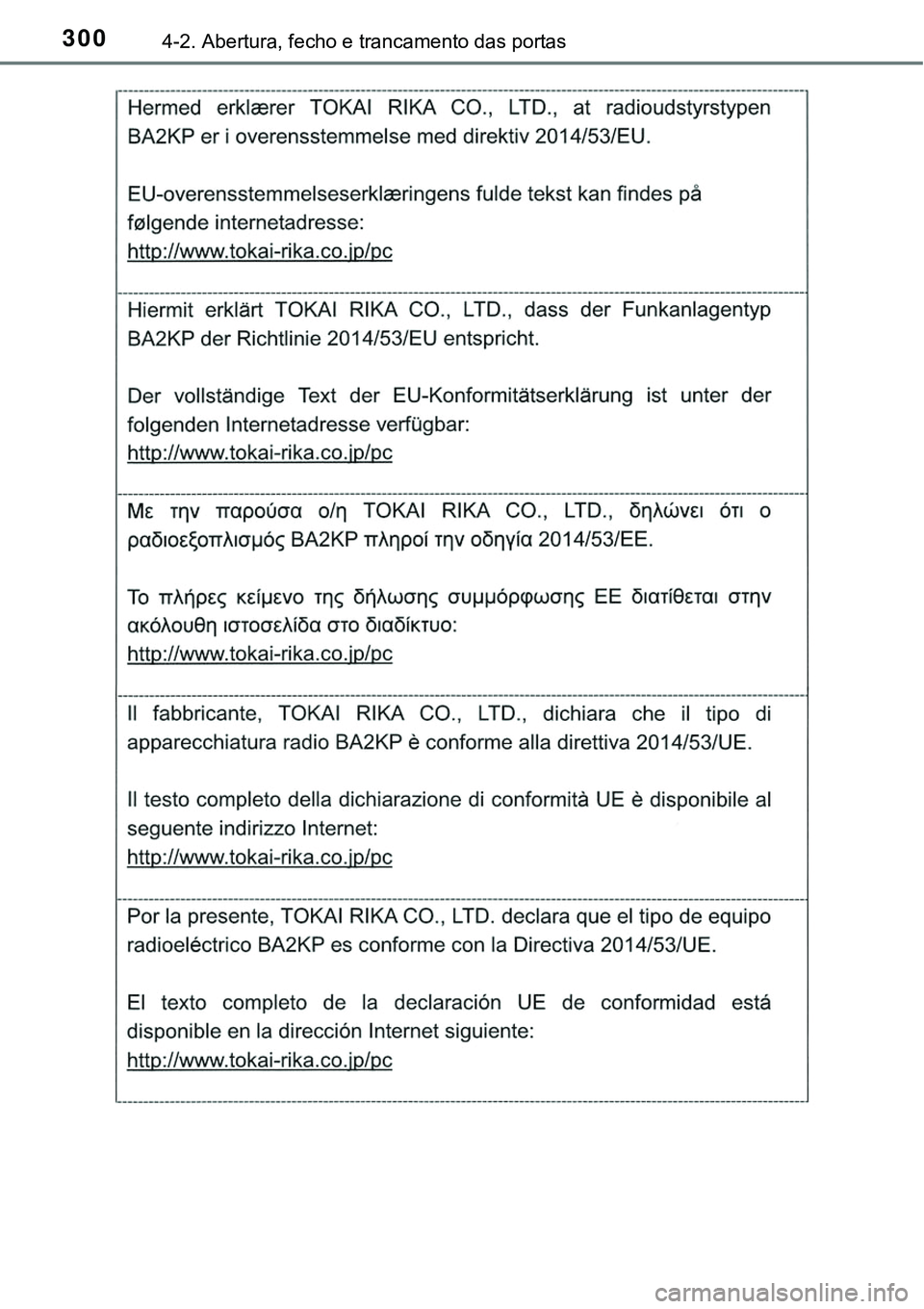 TOYOTA PRIUS PLUG-IN HYBRID 2018 Manual de utilização (in Portuguese) 3004-2. Abertura, fecho e trancamento das portas TOYOTA PRIUS PLUG-IN HYBRID 2018 Manual de utilização (in Portuguese) 3004-2. Abertura, fecho e trancamento das portas