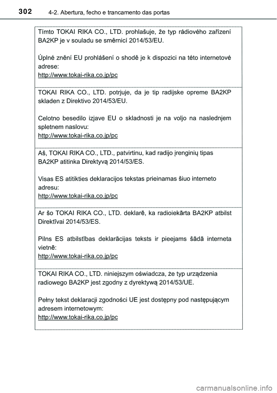 TOYOTA PRIUS PLUG-IN HYBRID 2018 Manual de utilização (in Portuguese) 3024-2. Abertura, fecho e trancamento das portas TOYOTA PRIUS PLUG-IN HYBRID 2018 Manual de utilização (in Portuguese) 3024-2. Abertura, fecho e trancamento das portas
