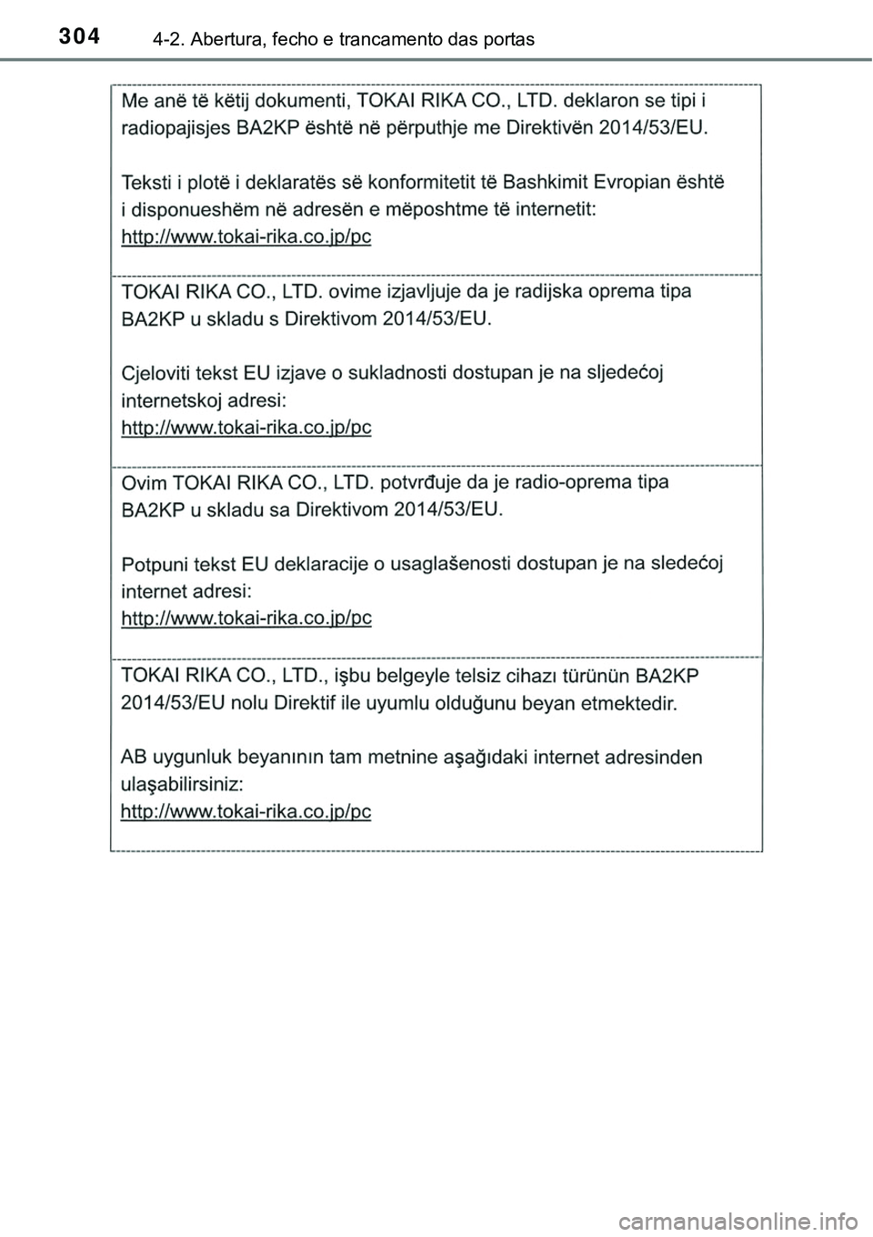 TOYOTA PRIUS PLUG-IN HYBRID 2018 Manual de utilização (in Portuguese) 3044-2. Abertura, fecho e trancamento das portas TOYOTA PRIUS PLUG-IN HYBRID 2018 Manual de utilização (in Portuguese) 3044-2. Abertura, fecho e trancamento das portas