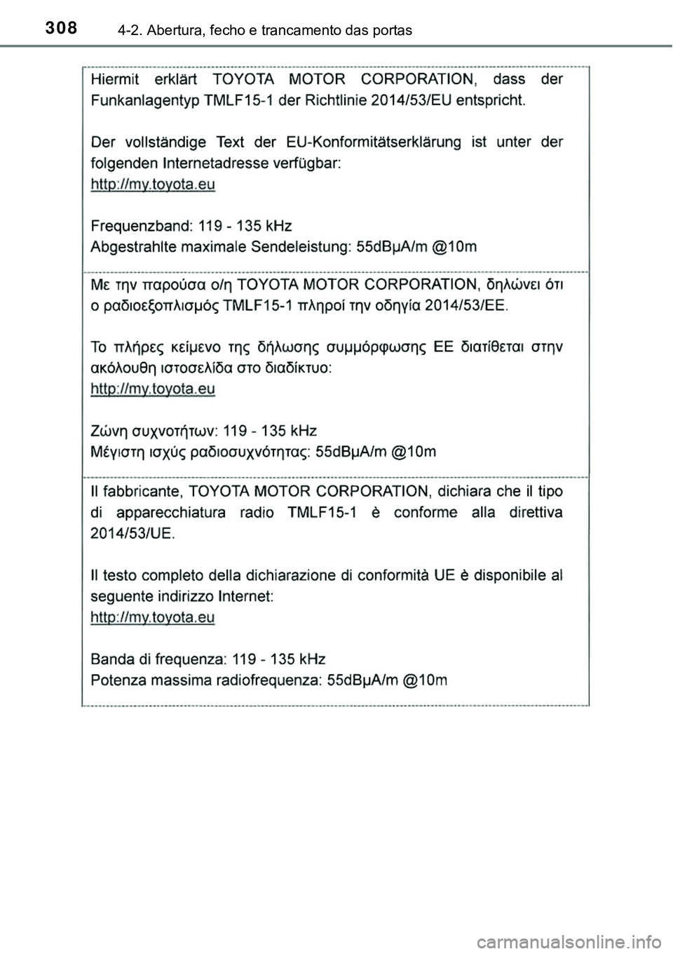 TOYOTA PRIUS PLUG-IN HYBRID 2018 Manual de utilização (in Portuguese) 3084-2. Abertura, fecho e trancamento das portas TOYOTA PRIUS PLUG-IN HYBRID 2018 Manual de utilização (in Portuguese) 3084-2. Abertura, fecho e trancamento das portas