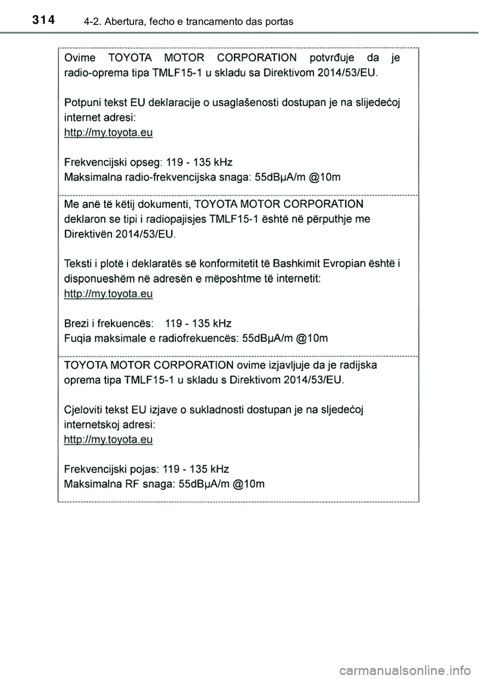 TOYOTA PRIUS PLUG-IN HYBRID 2018  Manual de utilização (in Portuguese) 3144-2. Abertura, fecho e trancamento das portas 